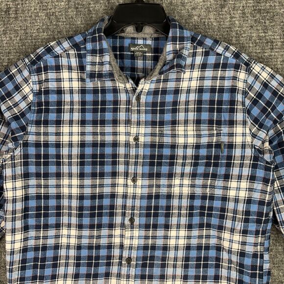 Eddie Bauer Shirt Mens XL Blue Plaid Flannel Button-Up Hiking Outdoor Chore Barn - Picture 3 of 12